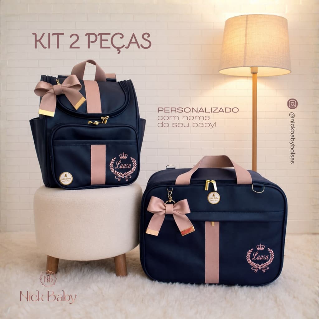 KIT DE BOLSAS MATERNIDADE LUXO 2 PEÇAS PERSONALIZADO