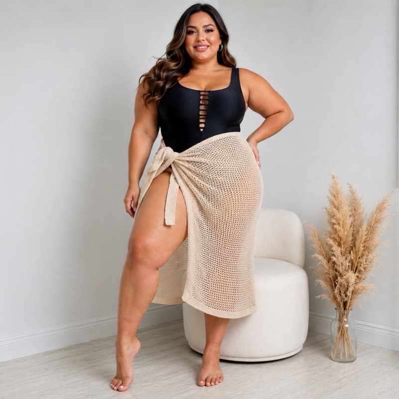 Saída de Praia Plus Size em Tricot Saia Ajustável Verão Saida de Praia Tricô Premium
