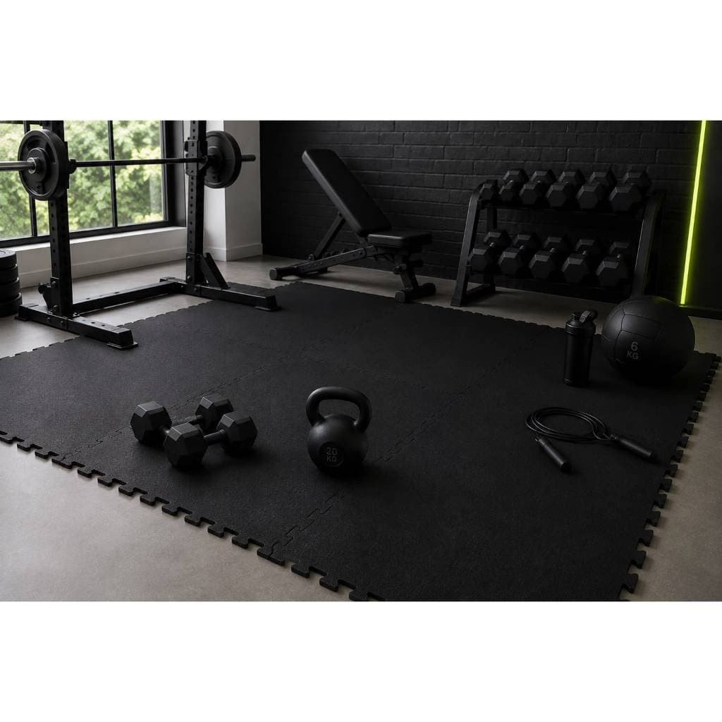Kit 4 Tatames para Academia em EVA 50x50 10mm Ginástica Pilates Cor Preto
