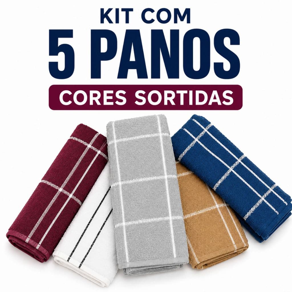 Kit 5 Panos de Copa xadrez 45x65cm 100% Algodão Super Absorvente Felpudo Cozinha (envio imediato)