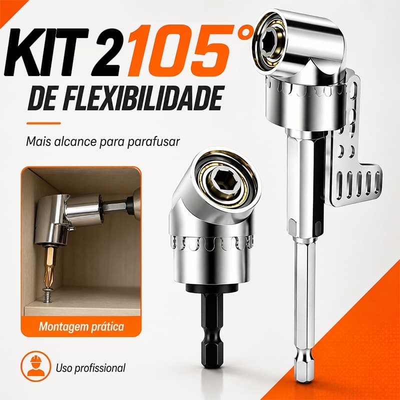 Adaptador angular 105° metálico 65mm/130mm, peça durável para uso com furadeira e parafusadeira profissional