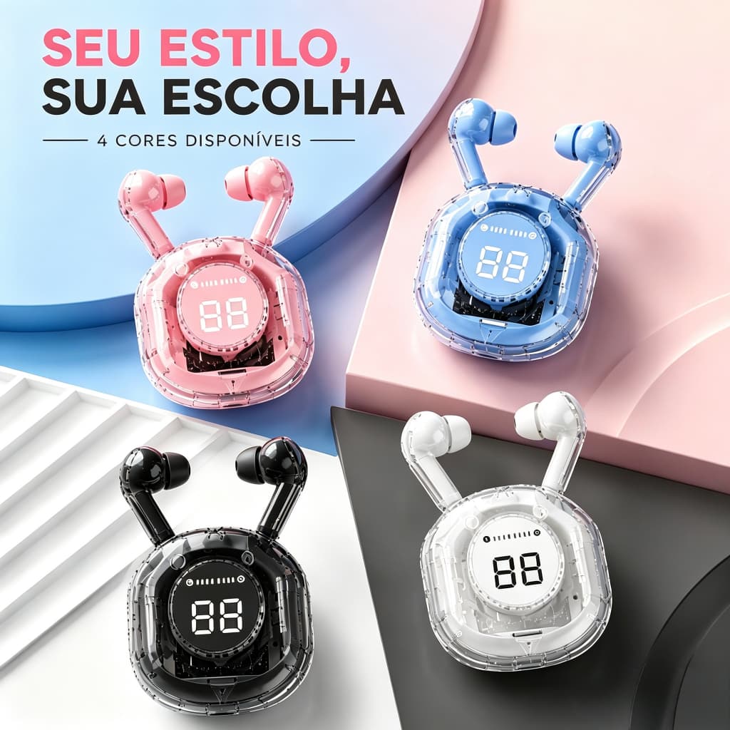 Fones De Ouvido Bluetooth TWS Sem Fio HQAi H4 Bluetooth 5.3 Isolamento Sonoro Para Treinos Esportivos e Diversão