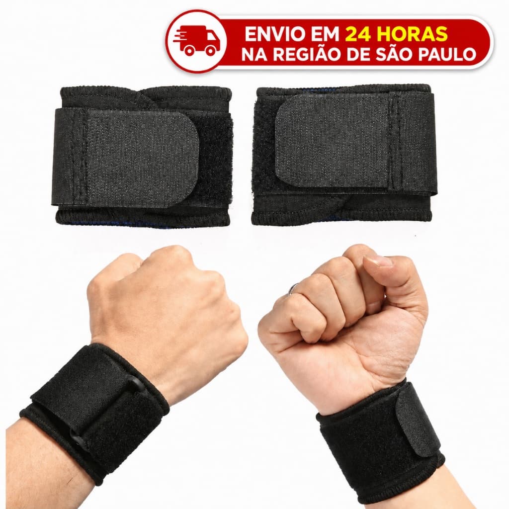Munhequeira Ajustável de Compressão com Velcro Suporte para Pulso Academia Musculação