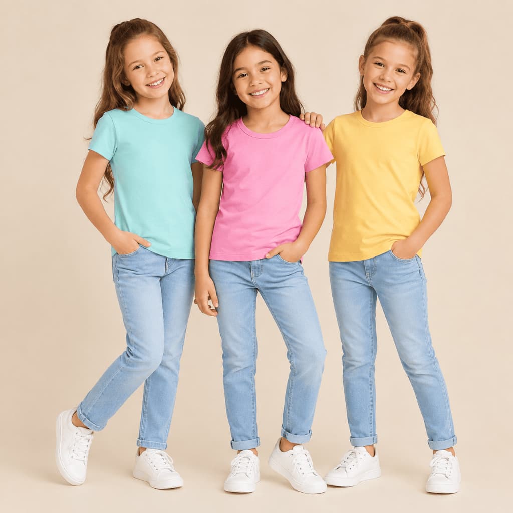 Kit 3 Blusas Manga Curta Infantil Básica Menina, Baby Look Cotton Tamanhos 1 AO 14