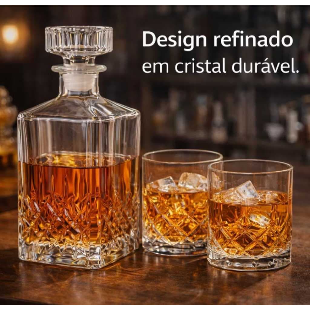 kit garrafa de vidro para whisky + 6 copos de whisky