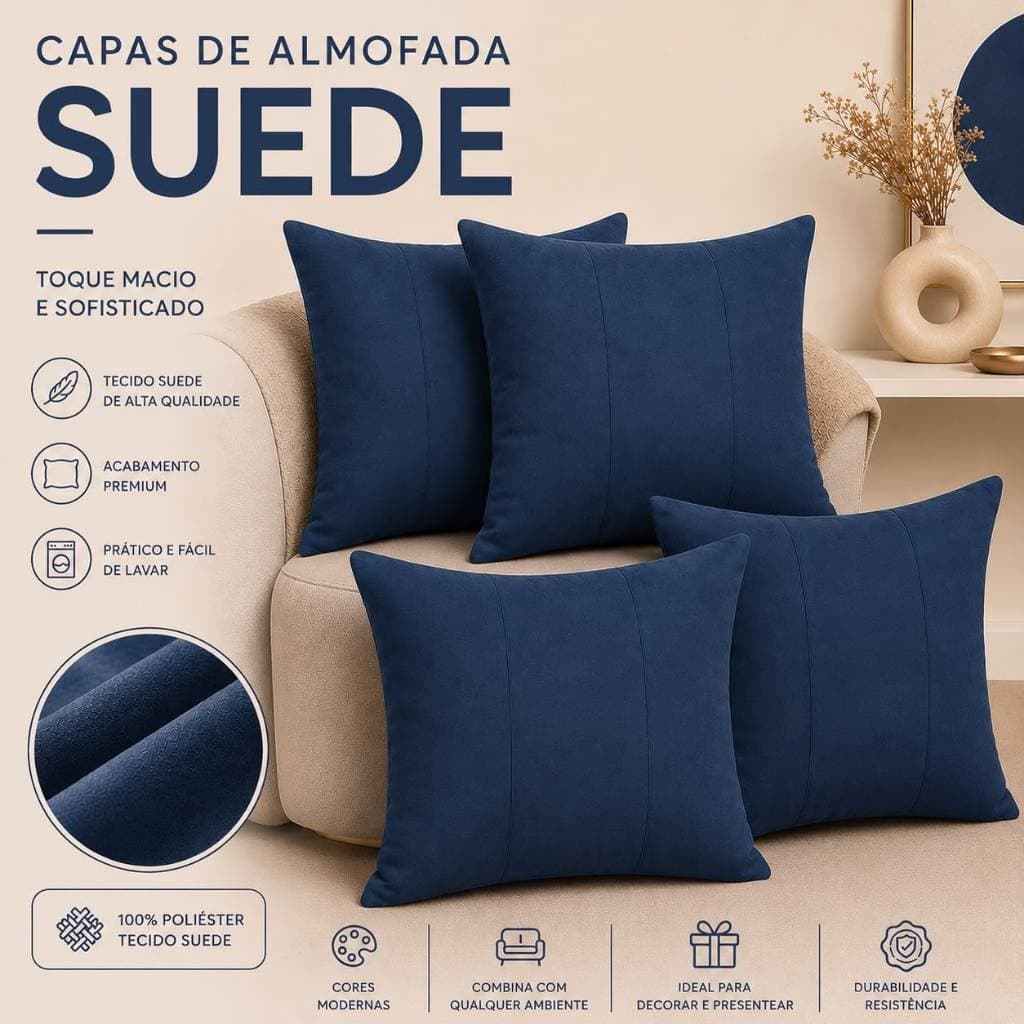 Kit 4 Capas Para Almofadas 45x45 Tecido Suede Macio Recorte Luxo Decoração