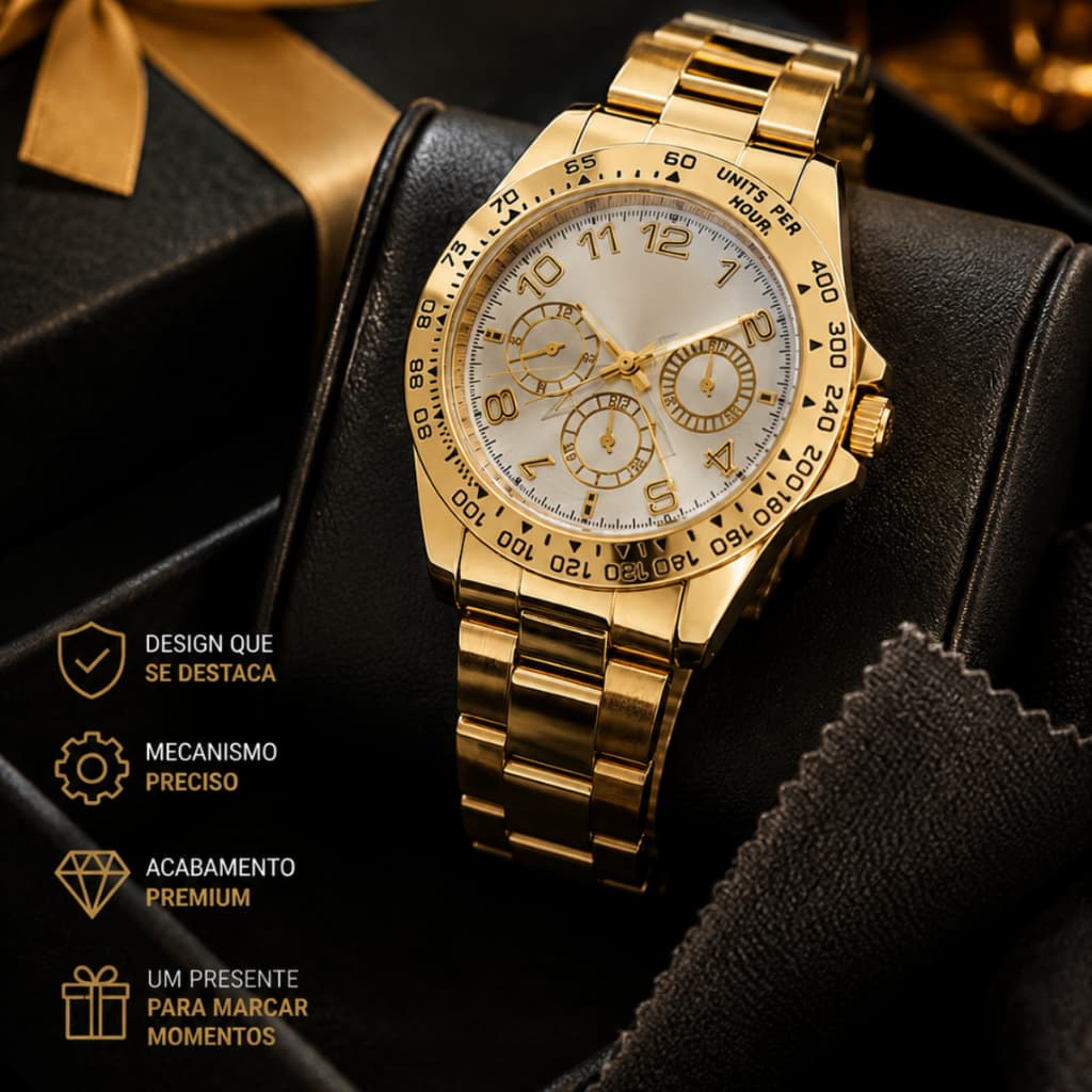 Relógio Masculino de Pulso Luxo Casual Dourado Prata Elegante Analógico Relogio Dia Dos Pais Presente