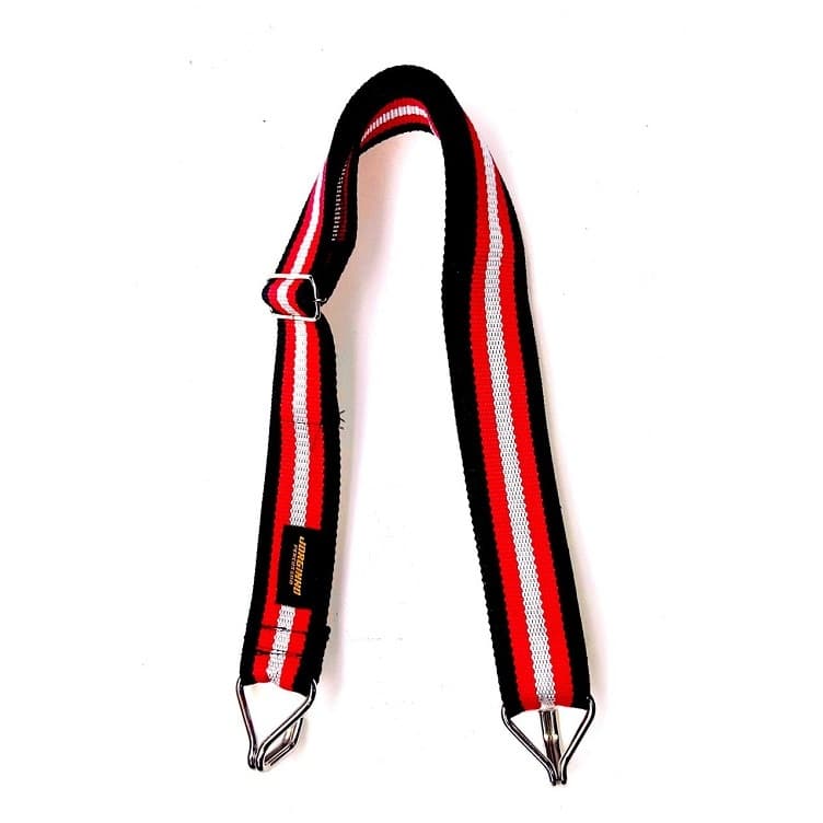 Talabarte 2 Ganchos Profissional Para Percussão Surdo Timbal Ajustável - PRETO /VERMELHO E BRANCO