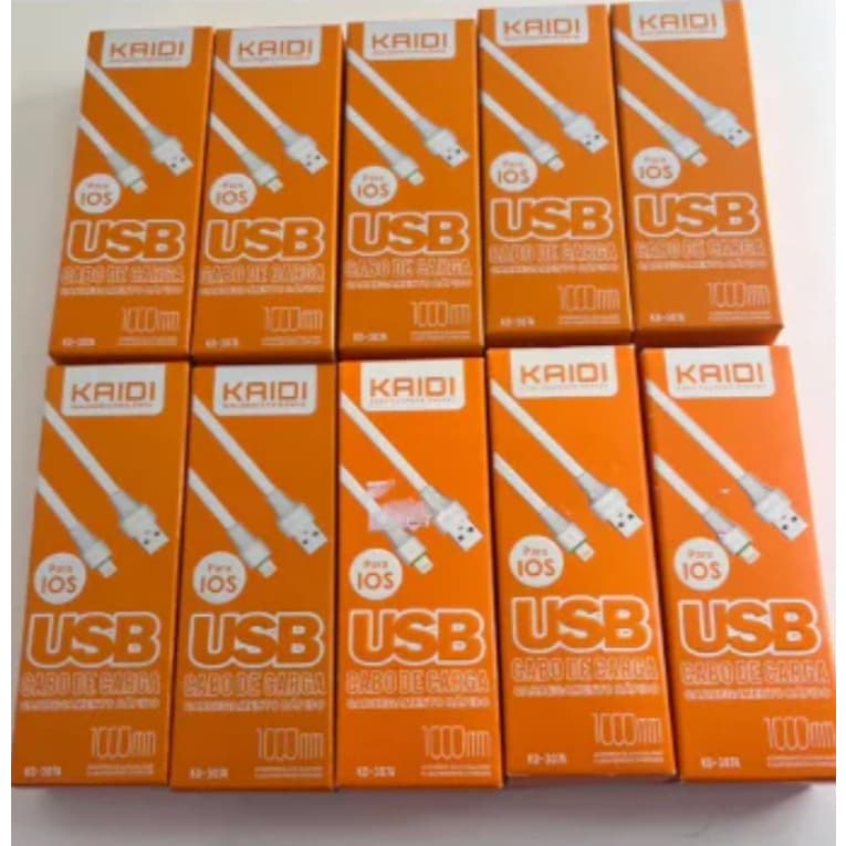 Kit 10 Cabos Kaidi KD-307A Lightning 1 Metro Original Carregamento Rápido para iPhone