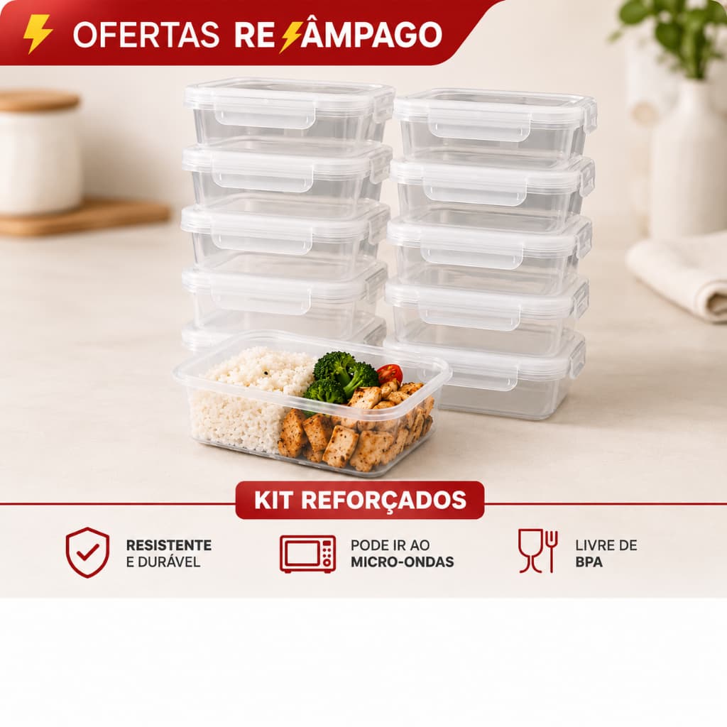 Kit 10 Marmita Potes 800ml com Travas Laterais BPA FREE - Alimentos organizadores de congelador