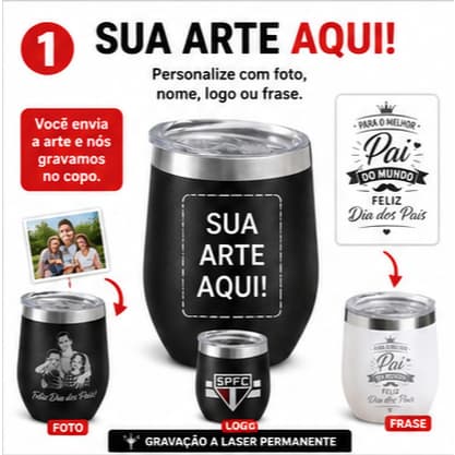 Copo Caneca Dia dos Pais Personalisado Garvação Laser 360ml Quente e Frio Térmico Lembrança Presente