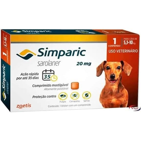 Antipulgas e Carrapatos Simparic Cães de 5,1 a 10kg com 1 Comprimido