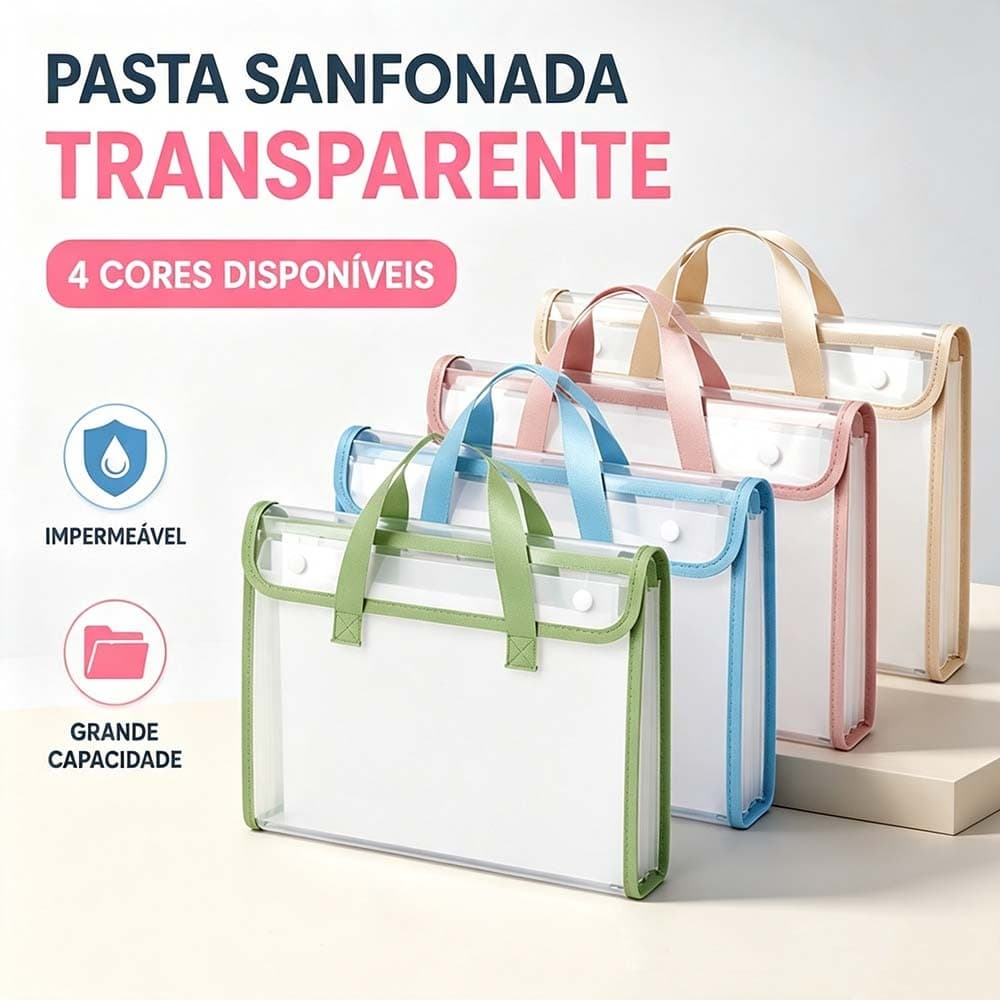Pasta Sanfonada 13 Bolsos A4 Impermeável Resistente - Arquivo Portátil para Escola e Escritório