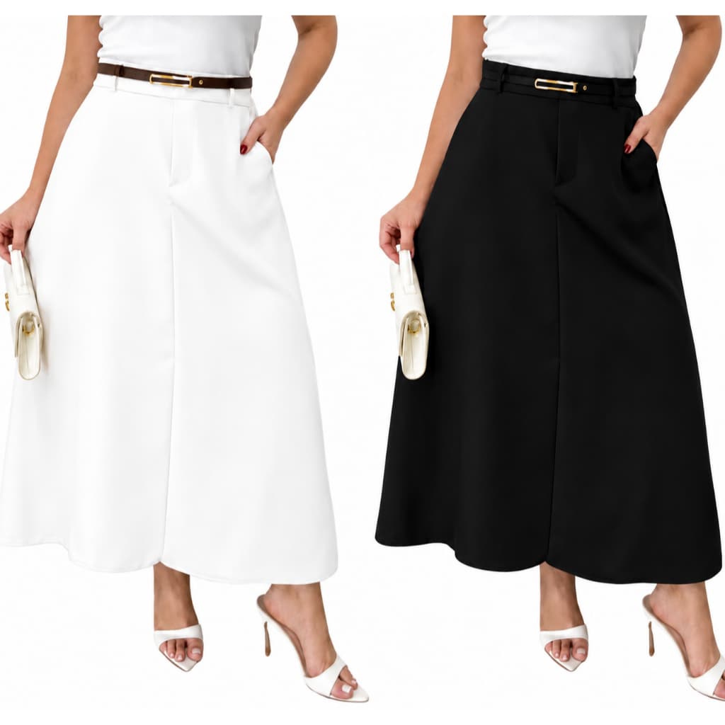SAIA ALFAIATARIA FEMININA LONGA CINTURA ALTA ELEGANTE COM BOLSO E ZIPER NA LATERAL