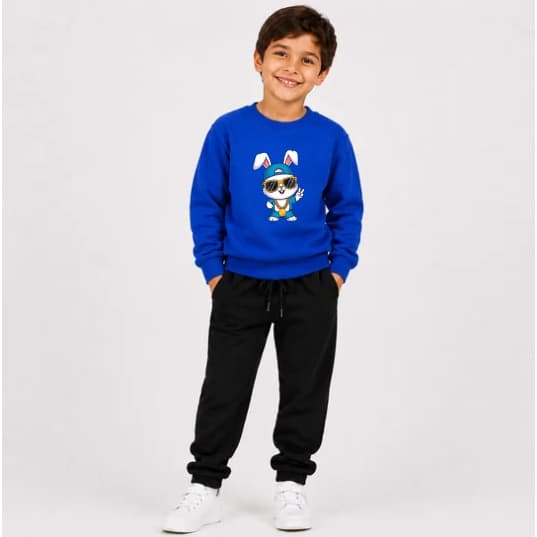 Conjunto Agasalho Infantil Várias Cores Premium Estampa Colorida Streetwear Coelho Descolado Com Óculos