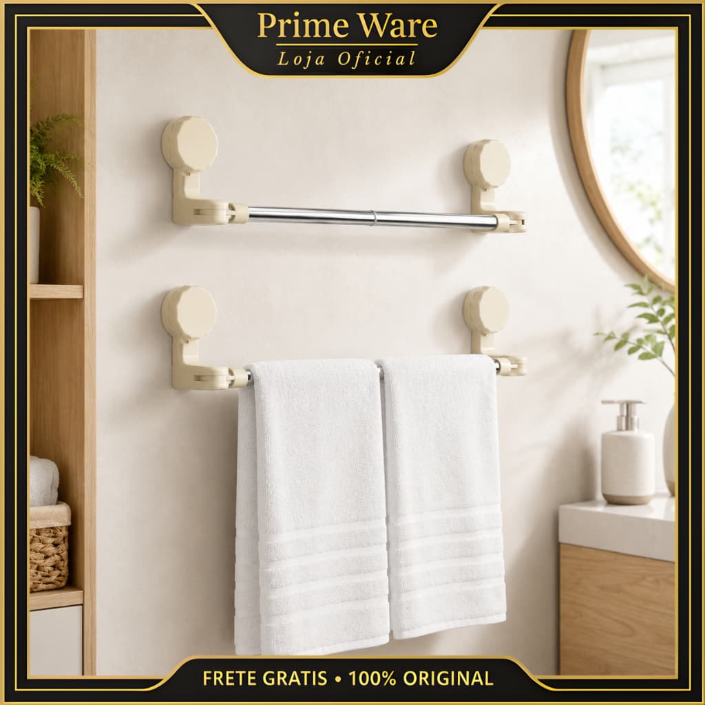 Toalheiro Extensível 50-100cm Sem Furos - Barra Porta Toalha Ajustável Banheiro Ventosa Luxo