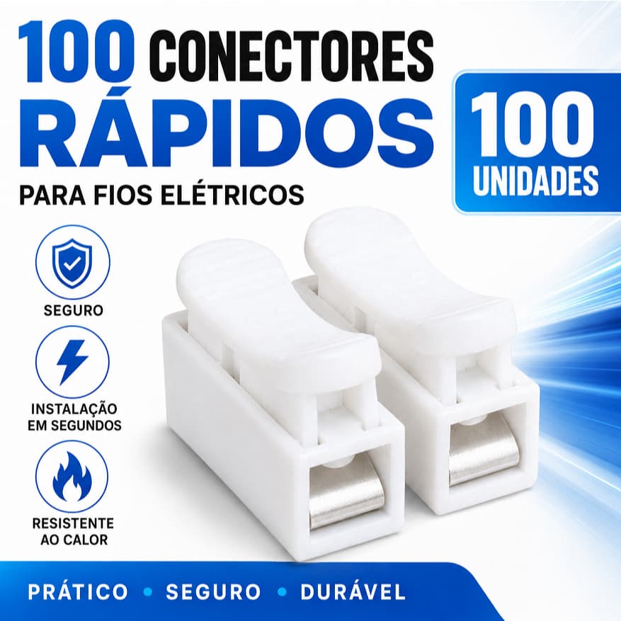 Kit 100 Conectores Rápidos para Fios Elétricos 250V Borne de Emenda com Alavanca para Instalação Residencial