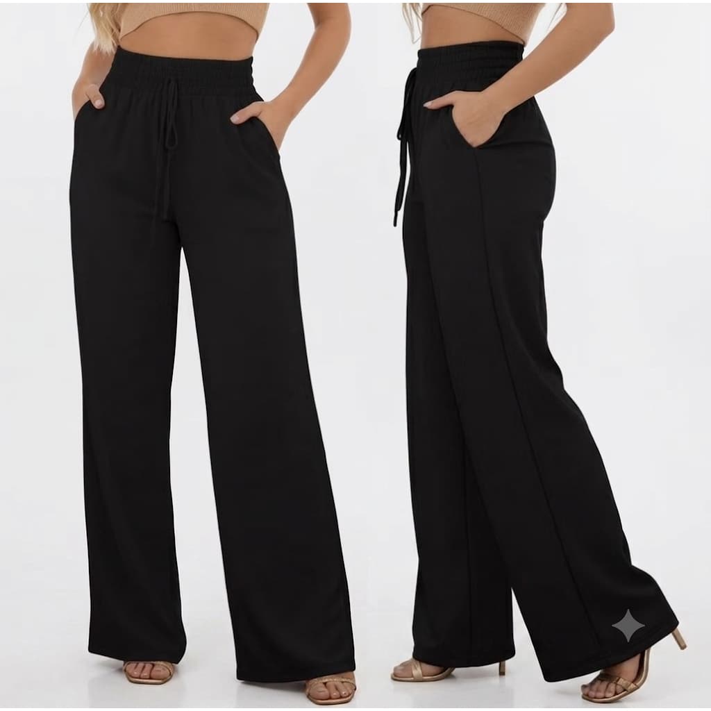Calça Pantalona Duna Feminina Com Bolso Cintura Alta