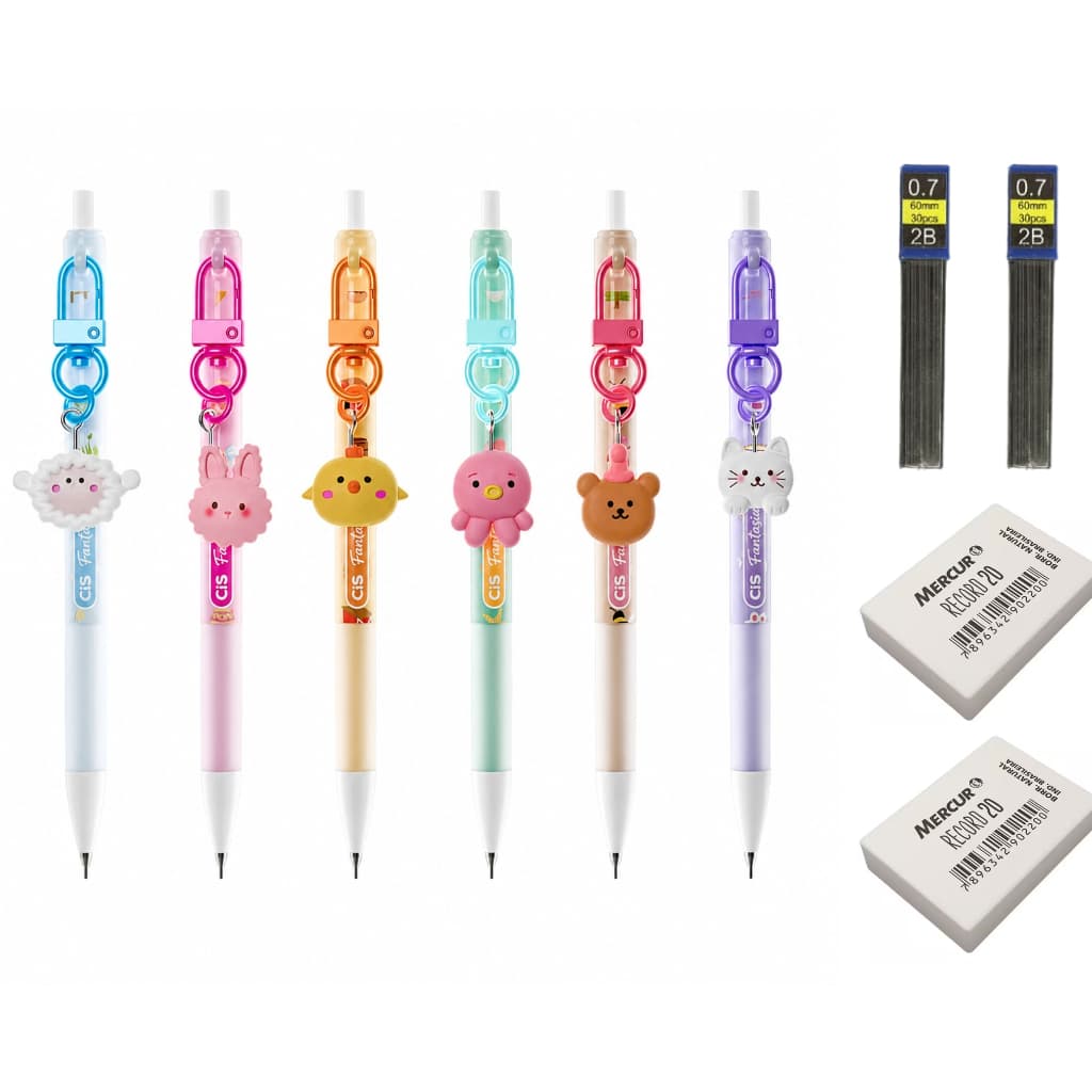 Kit Lapiseira Cis Fantasia Animais 0.7mm + 2 Grafites 0,7mm + 2 Borrachas Mercur
