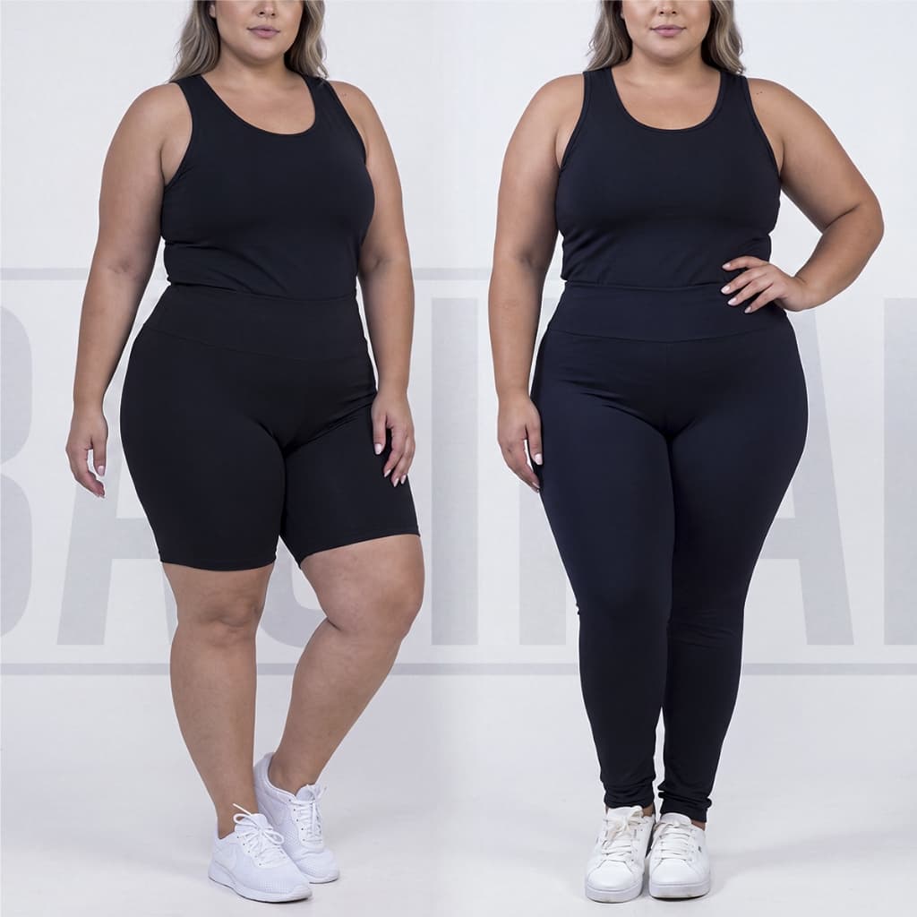 Kit Fitness Plus Size Legging + Shorts Bermuda Suplex Cintura Alta G1 ao G3 Academia