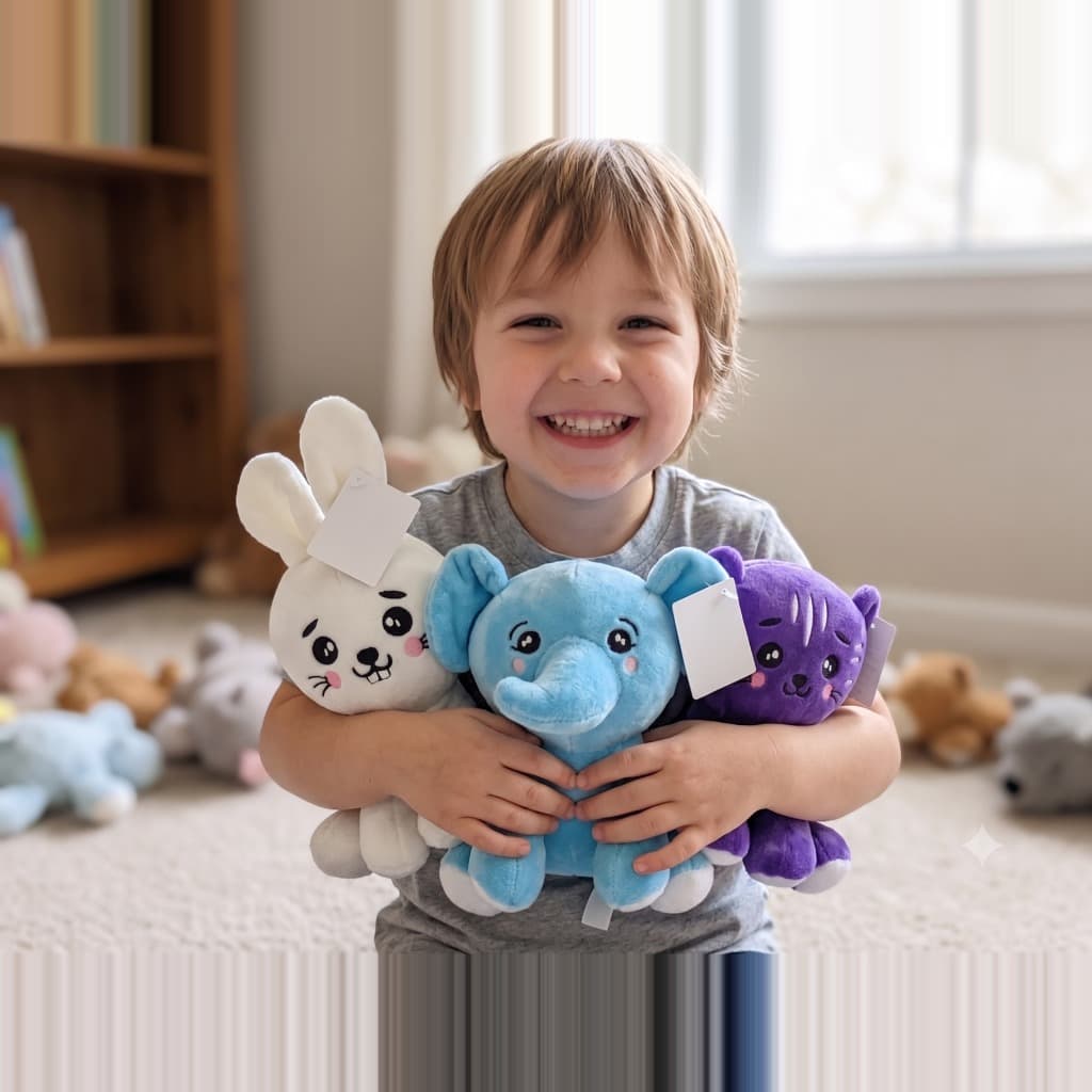 Kit 3 Bichinhos De Pelúcia Animais Coelho Elefante Gato