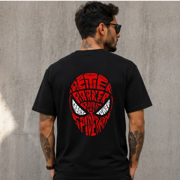 Camiseta Básica e OVERSIZED Estampada Homem Aranha Máscara Face Spider Man City Herói Simbolo Streetwear Film