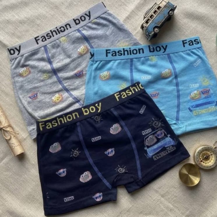 Kit 3 Cueca Boxer Box Algodão Conforto Moda Infantil Roupa Íntima Menino Boy