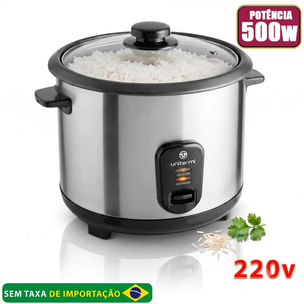 Panela de Arroz Elétrica Aço Inox Antiaderente 6 Xícaras UNITERMI 220v Prática Compacta