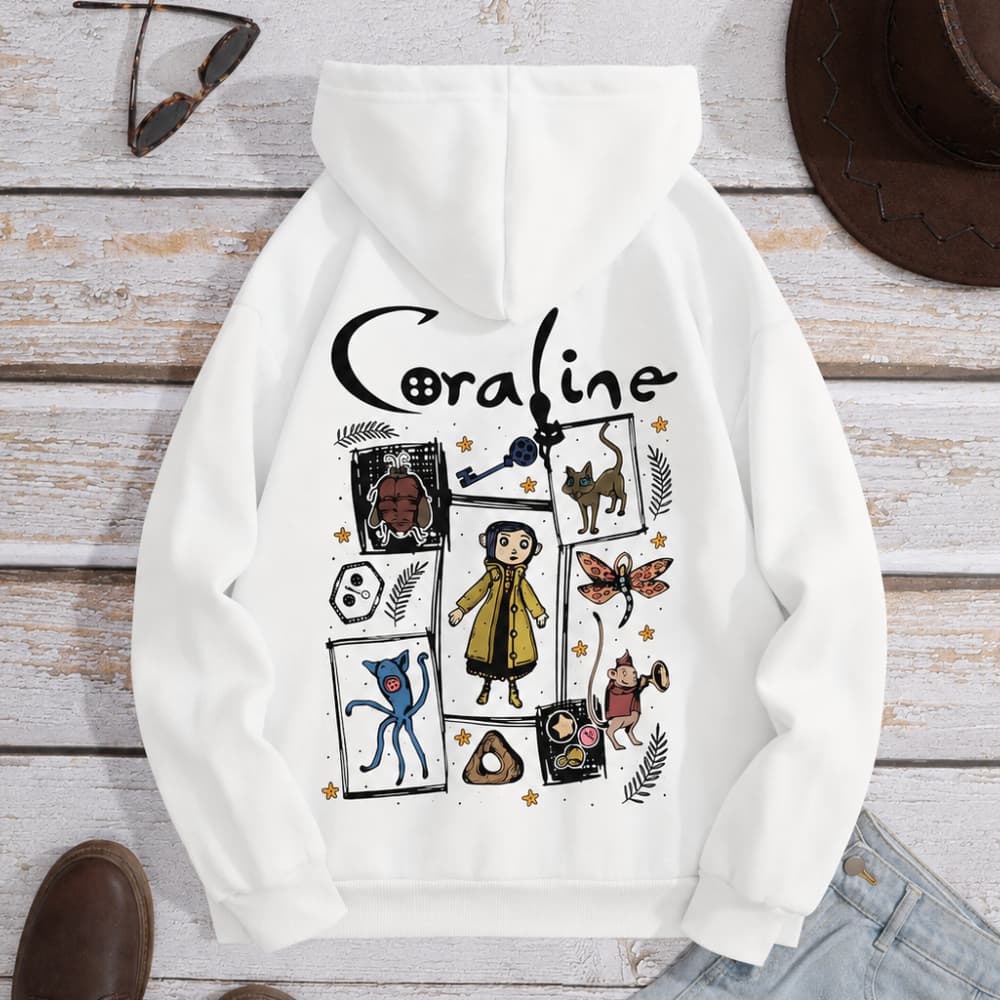 Moletom Gráfico Coraline Aconchegante para Mulheres Casual, Perfeito para Outono Inverno