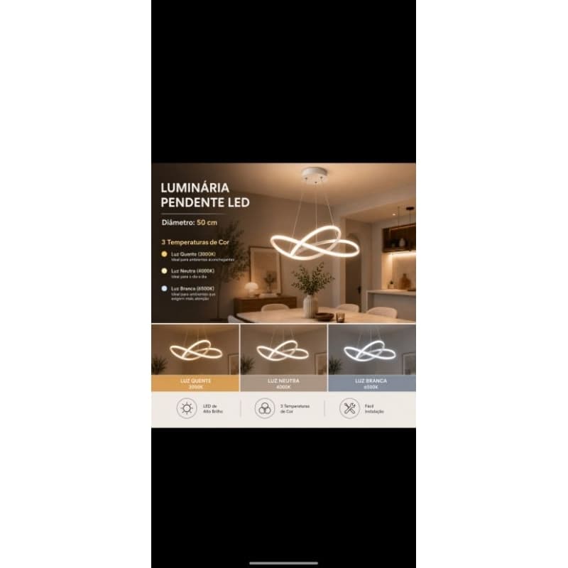 Lustre Moderno Dourado 75cm 3 Cores De Luz Pendente Varios Modelos Para Sala de Estar 110V-220V