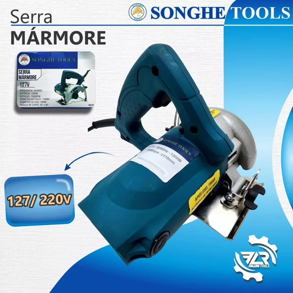 Serra Mármore Corta Piso 1300W Acessórios Para uso + Luvas + Óculos e Discos