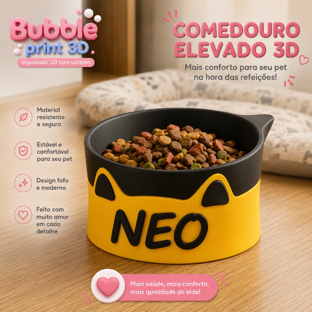 Comedouro Pet Personalizado Gatos Cães Comedouro Elevado
