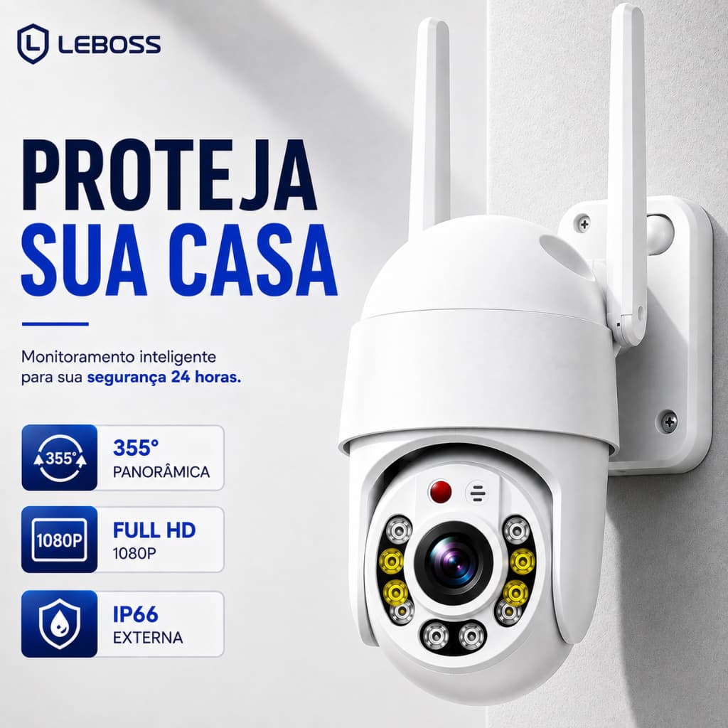 Câmera de Segurança WiFi Externa 1080P PTZ 355° Visão Noturna IP66 Áudio Bidirecional Yoosee
