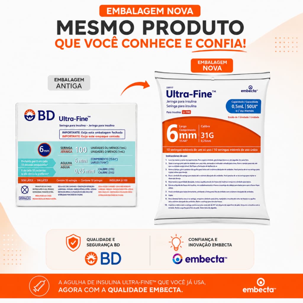 10 Und Seringa De Insulina Bd Ultra-fine 6mm 0,5ml X 0,25mm