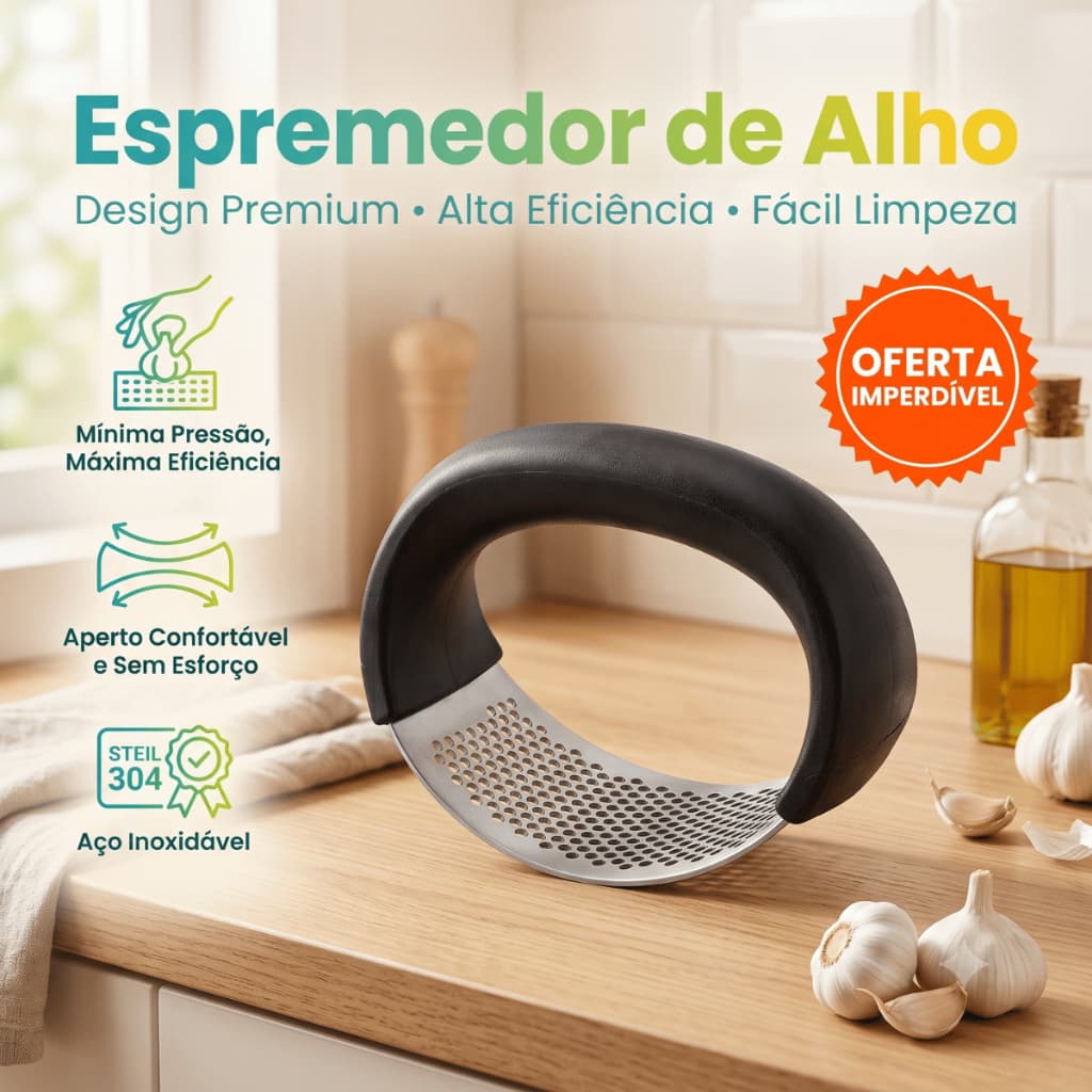 Espremedor e Amassador Prensa de Alho e Batata Manual Aço Inox Resistente