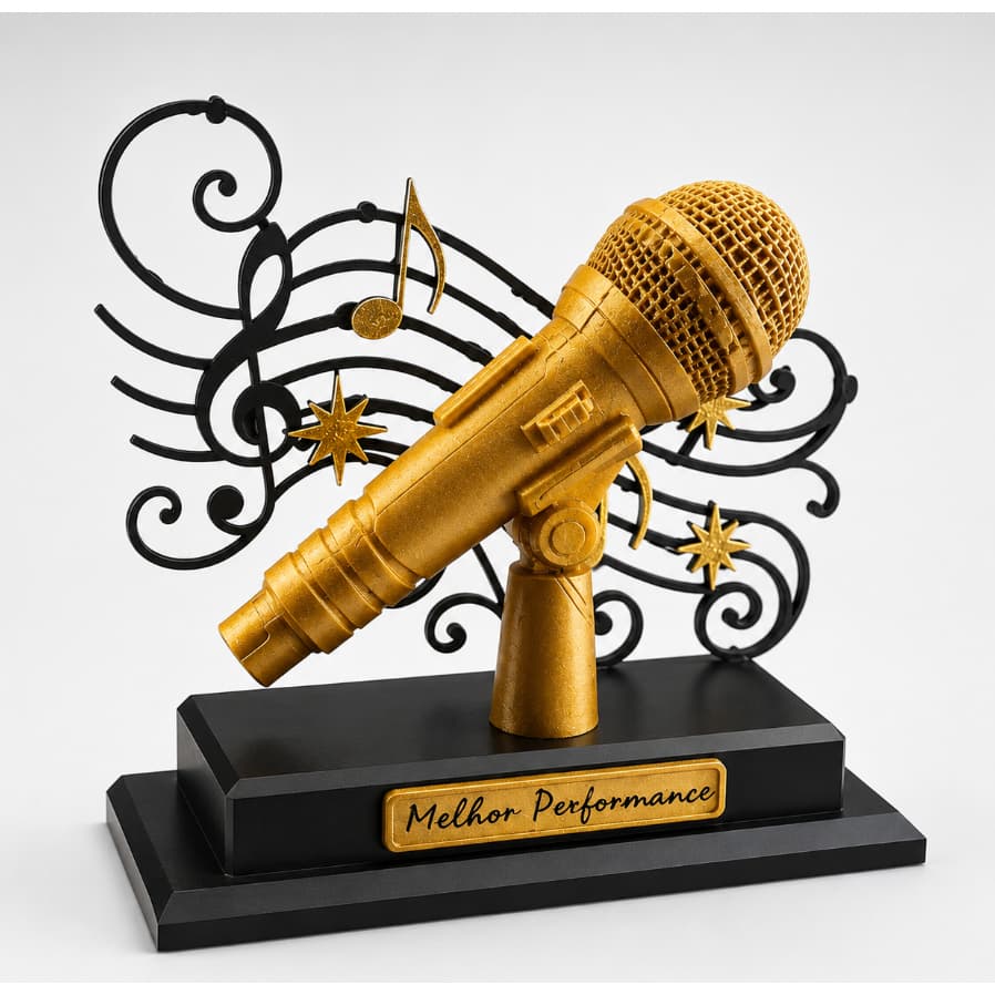 Troféu Microfone Personalizado Com Nome Presente Cantor Karaokê