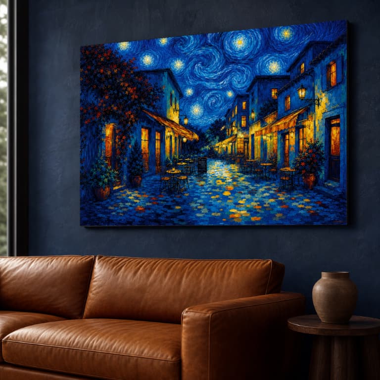 Quadro Decorativo Noite Estrelada Van Gogh - Arte Decorativa Moderna para Sala, Quarto ou Escritório