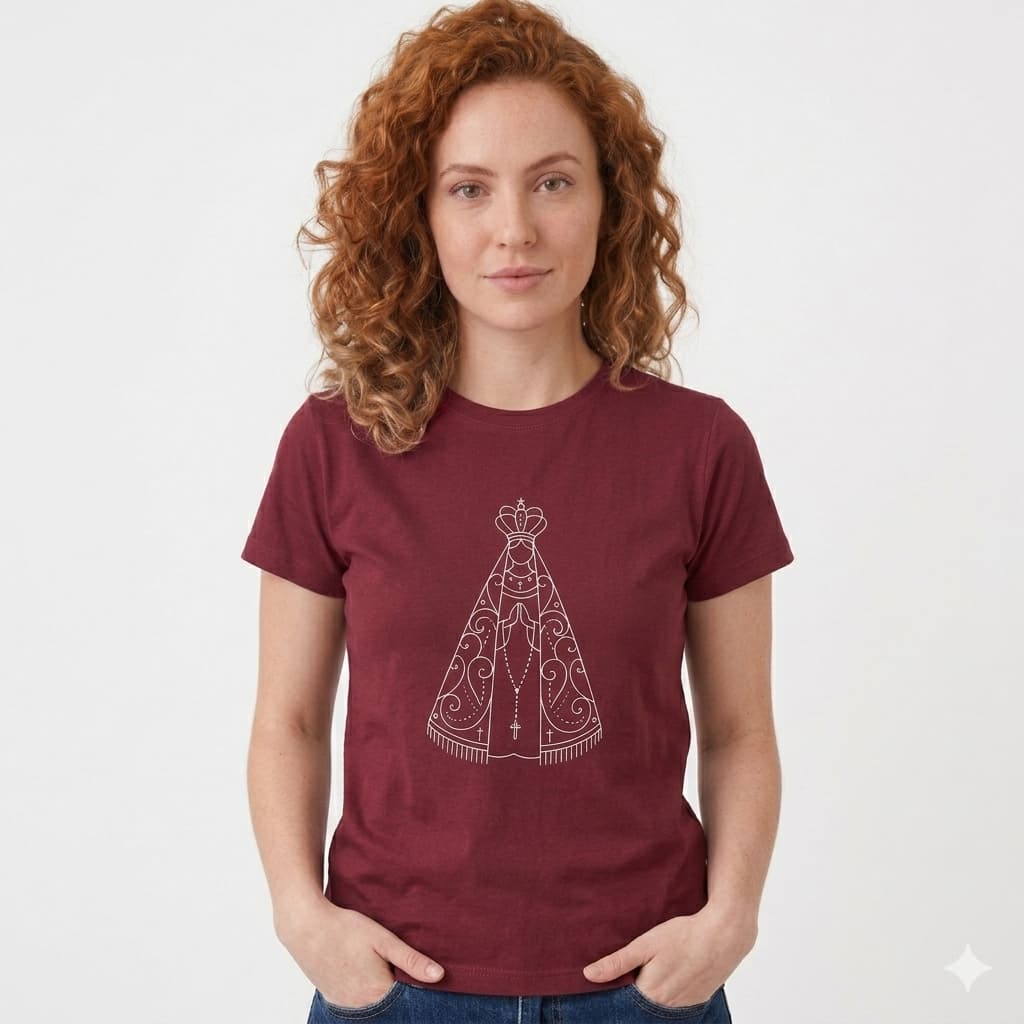 Camisa Feminina Nossa Senhora, N. Senhora Vers. Lucas 1:46, 100% Algodão, Confortável, Estilo Casual