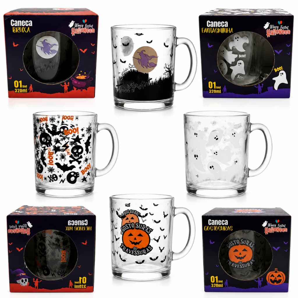 KIT 10 Caneca Vidro Caixa Datas sazonais