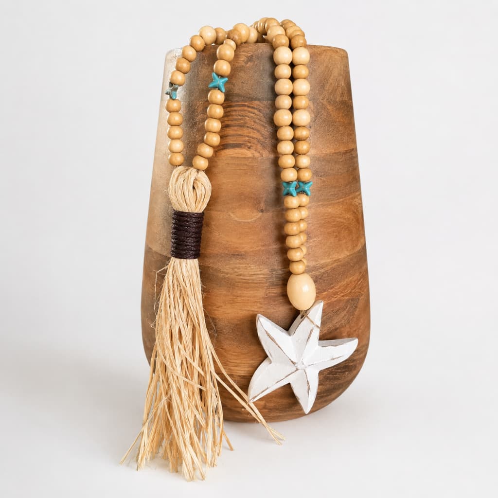 Colar Decorativo de Mesa em Madeira com Estrela | Decoração Estilo Praia Artesanal