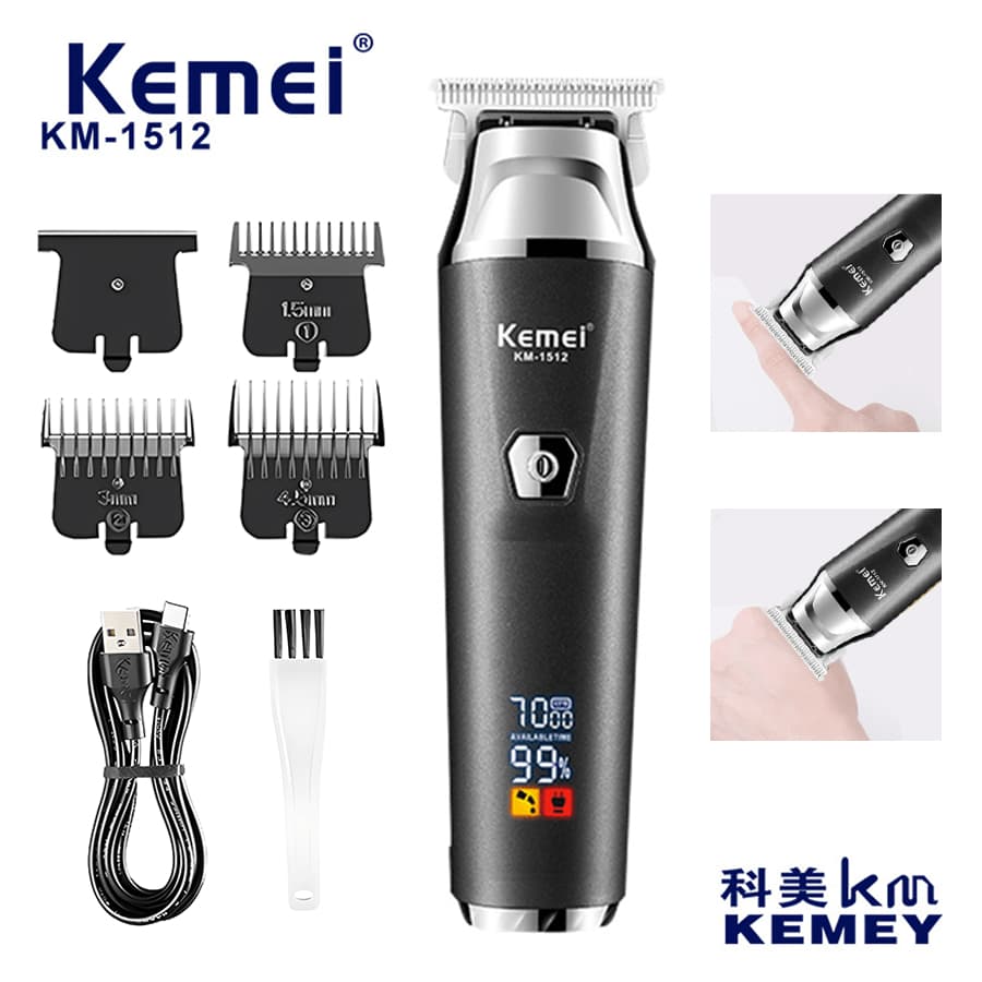 Máquina de Acabamento Kemei KM-1512 Profissional USB Display LED Recarregável