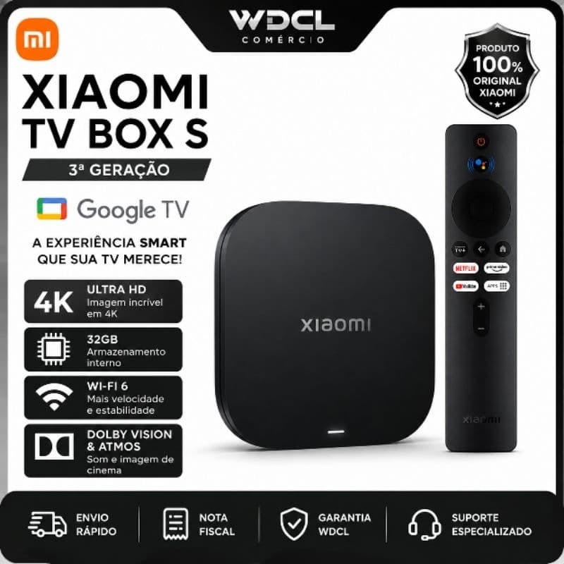 MI Box S Tv Box 3a Geração 4k Google Tv Original Streaming Smart TV Wi‑Fi HDMI