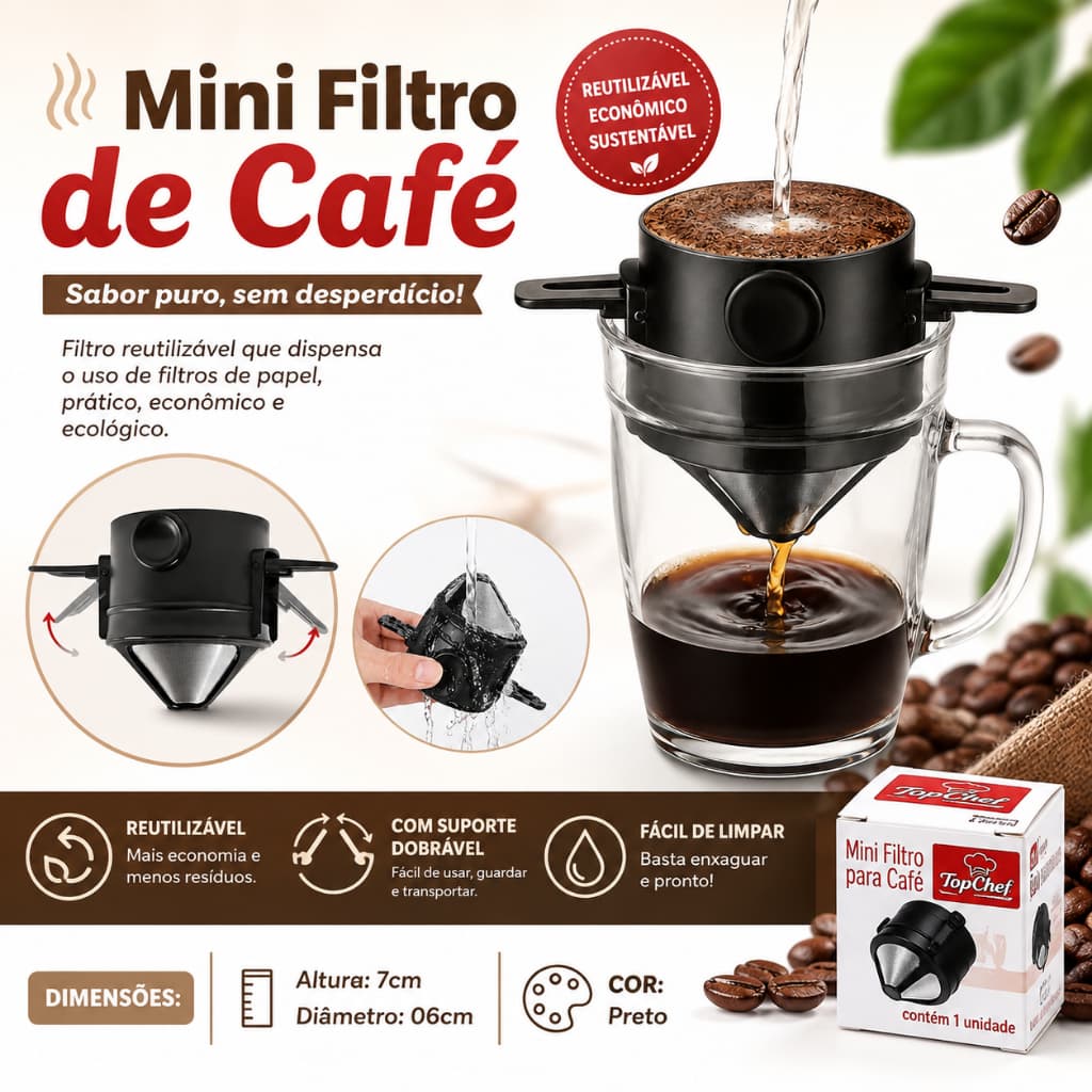 Mini Filtro De Café Chá Coador Reutilizável Sem Papel Portátil Inox Cozinha Escritório Suporte Dobrável Viagens☕