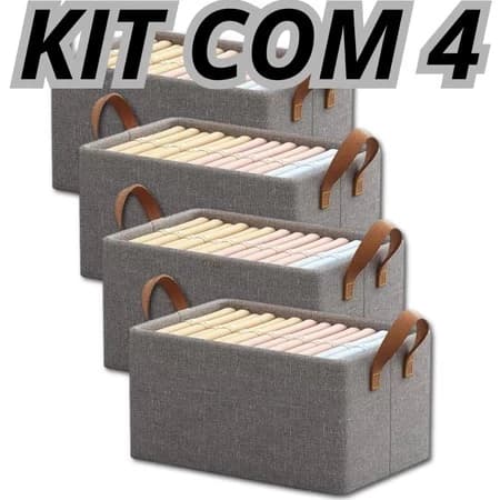 kit com 4 unidades de Cesto Organizador de Guarda Roupas Reforçado Caixa para Armazenamento Multiuso Caixa Organizador