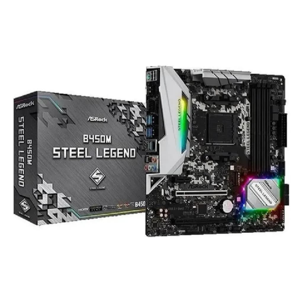 PLACA MAE ASROCK B450M STEEL LEGEND - RYZEN AM4 - DDR4 - MATX - M.2 - HDMI/DISPLAYPORT