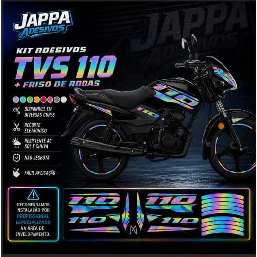 Adesivo Mottu 110 Holográfico/camaleão – Completo Personalizado, Brilho Iridescente, Estilo Único! Mod10