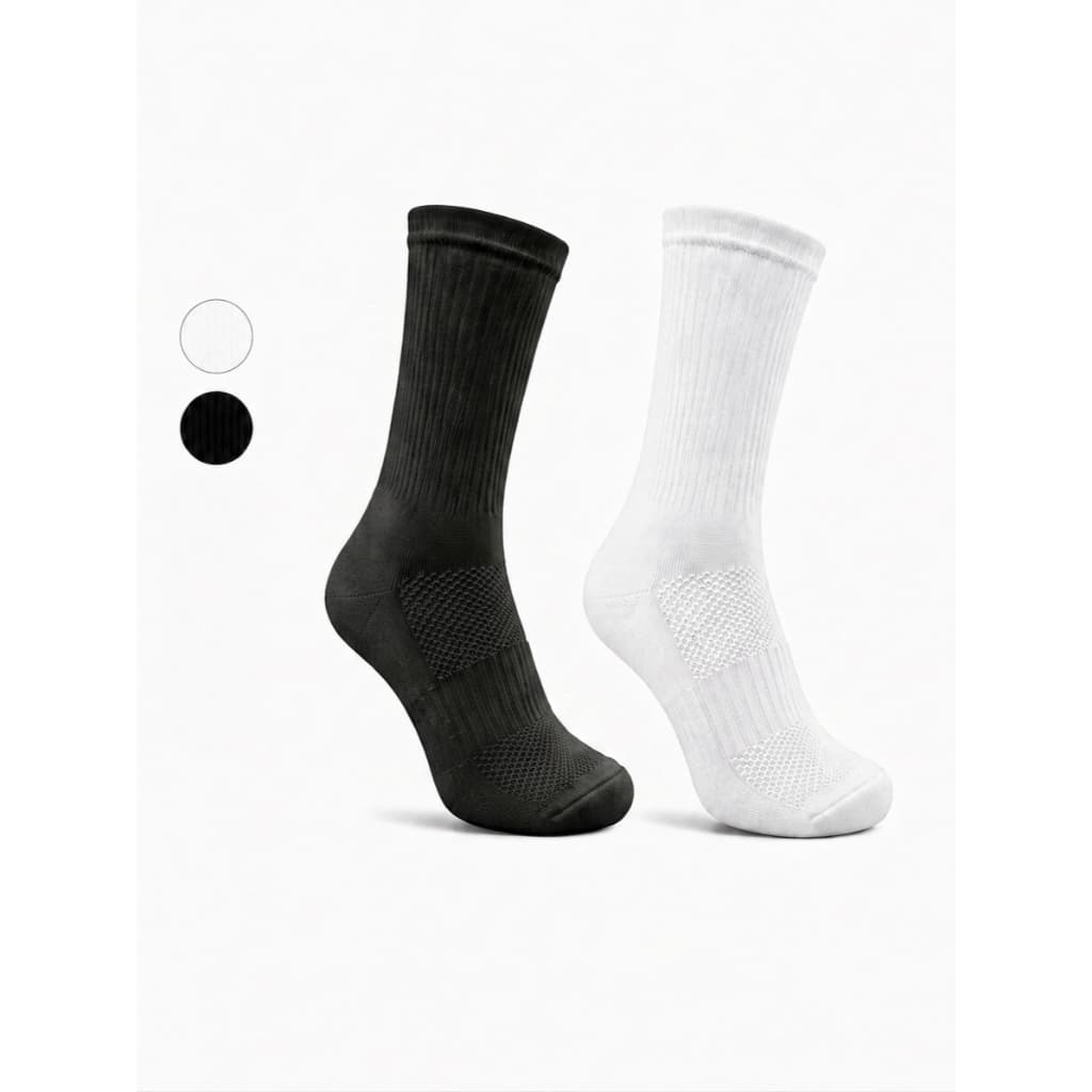 Kit 2 Pares Meias Básicas Preta e Branca Esportivas Cano Alto SoulSocks - Essential Premium Poliamida Unissex Antibolhas