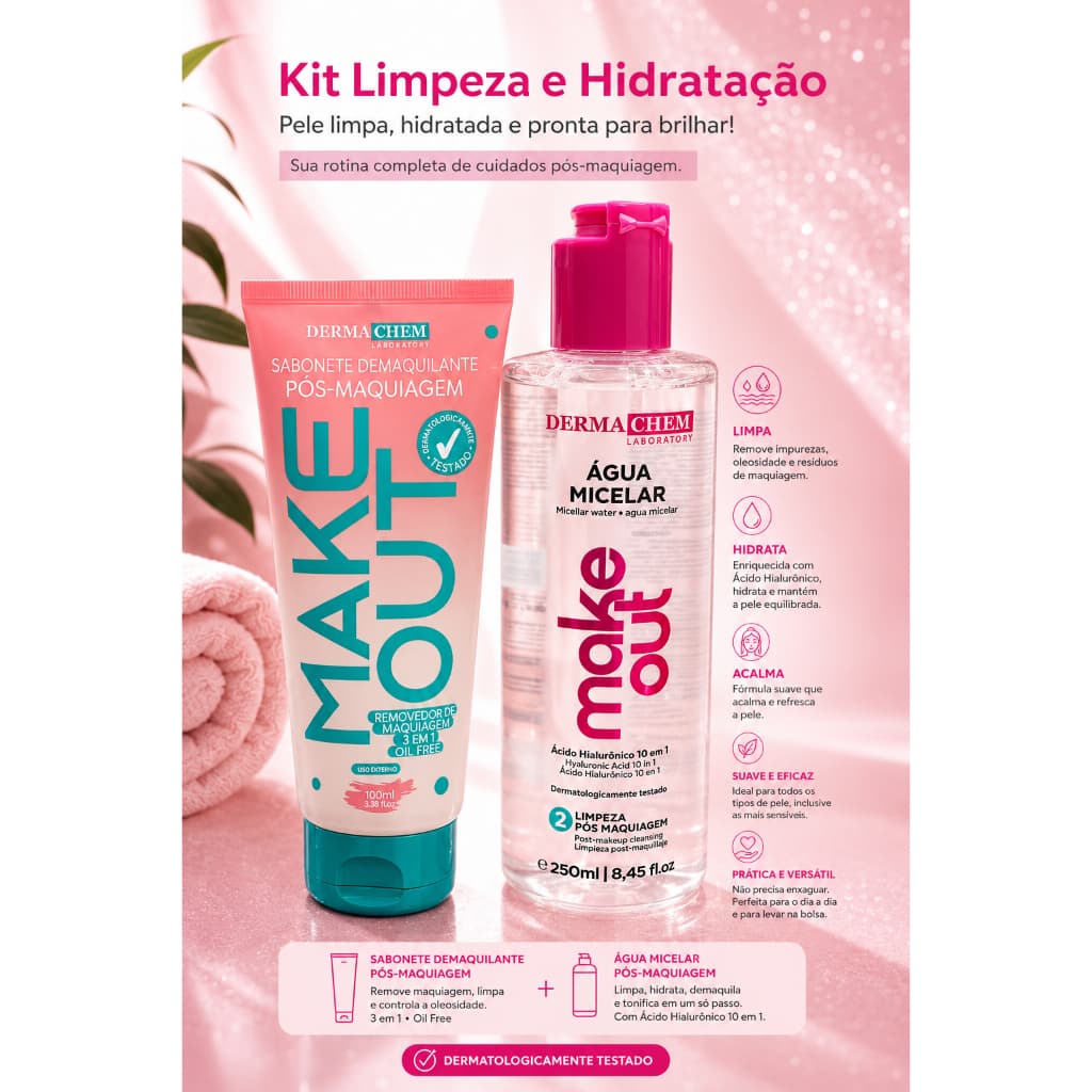 Kit Demaquilante Água Micelar Ácido Hialurônico + Sabonete Facial Dermachem