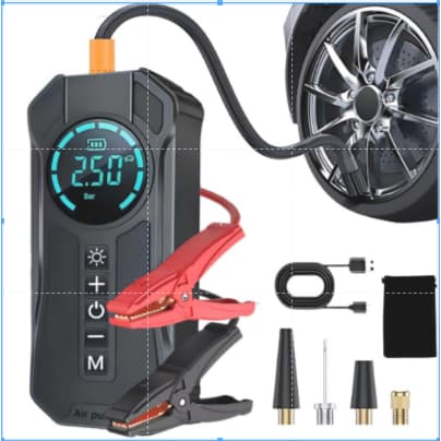 Compressor de Ar Portátil Digital Recarregável Inflador Pneu Carro Moto Bike USB LED