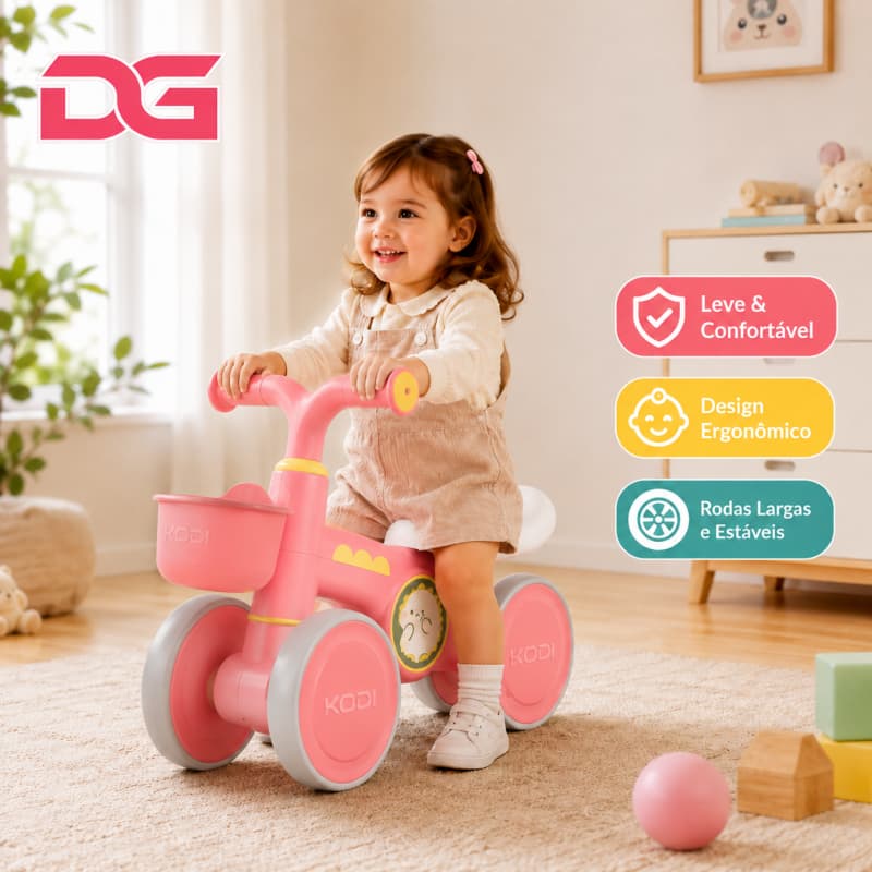 Bicicleta sem pedal 4 rodas para bebê, com música e luzes, rodas largas, brinquedo de treino de equilíbrio-P25